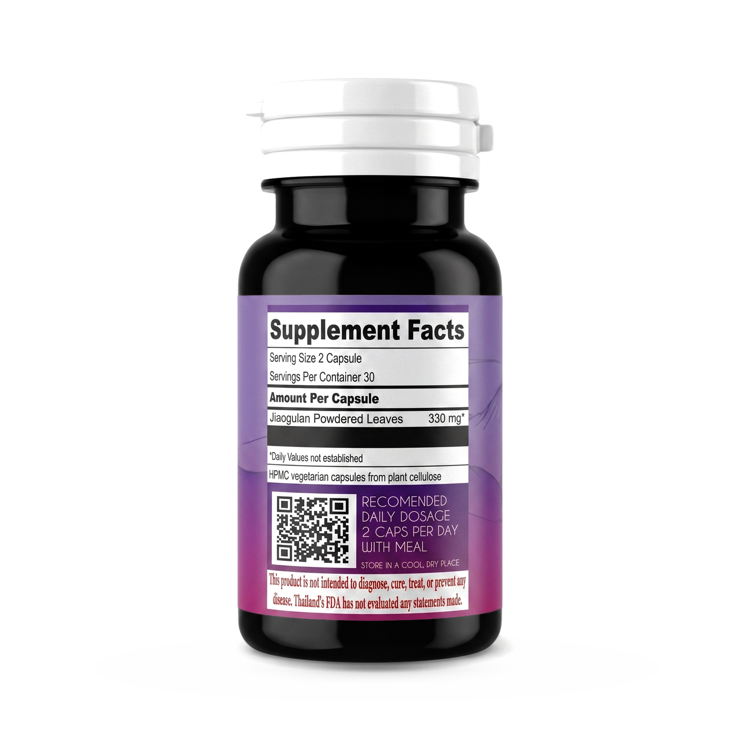 JoyBoon Jiaogulan back label showing the supplement facts panel, directions and warnings