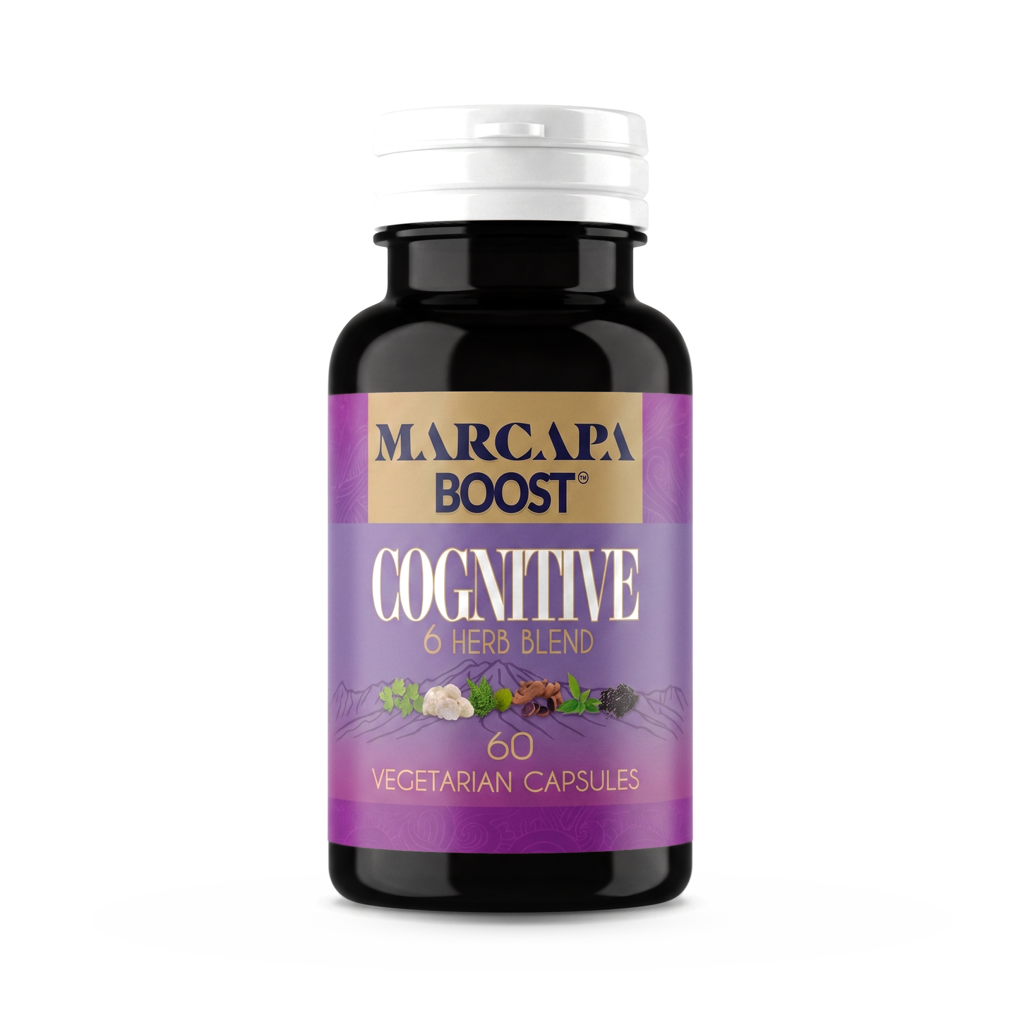 Marcapa Cognitive front label: 6 herb blend, 60 vegetarian capsules